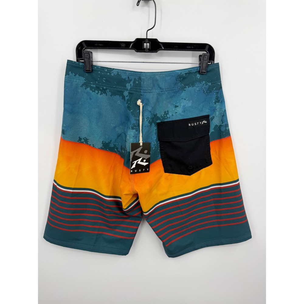 Rusty Board Shorts Mens 32‎ Multicolor Striped Colorblock Surf Trunks NEW